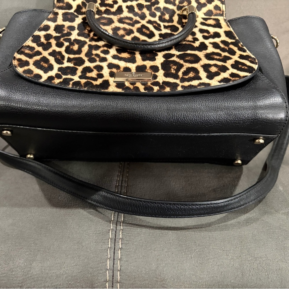 Kate Spade Leopard Print and Black Leather Satchel With Long Strap - Picture 7 of 7